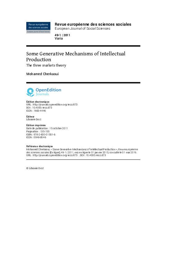 (PDF) Some Generative Mechanisms of Intellectual Production. The three ...