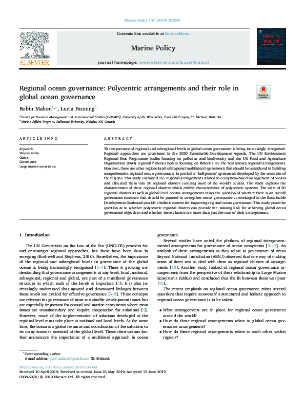 (PDF) Regional ocean governance: Polycentric arrangements and their ...