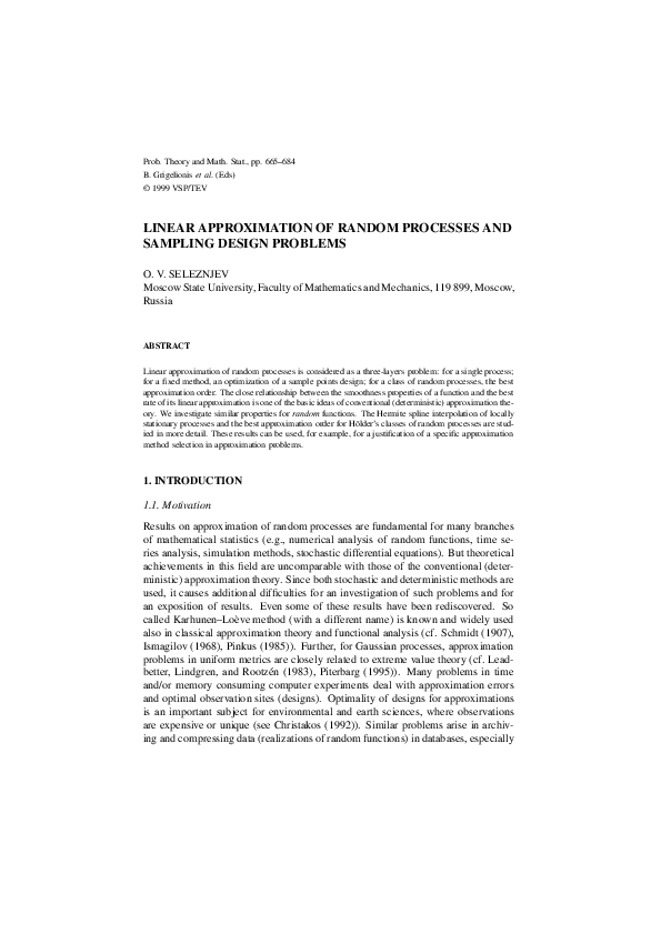(PDF) Linear approximation of random processes and sampling design problems