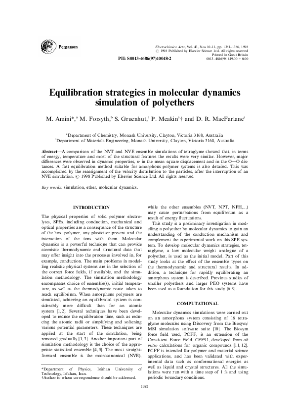 (PDF) Equilibration strategies in molecular dynamics simulation of ...