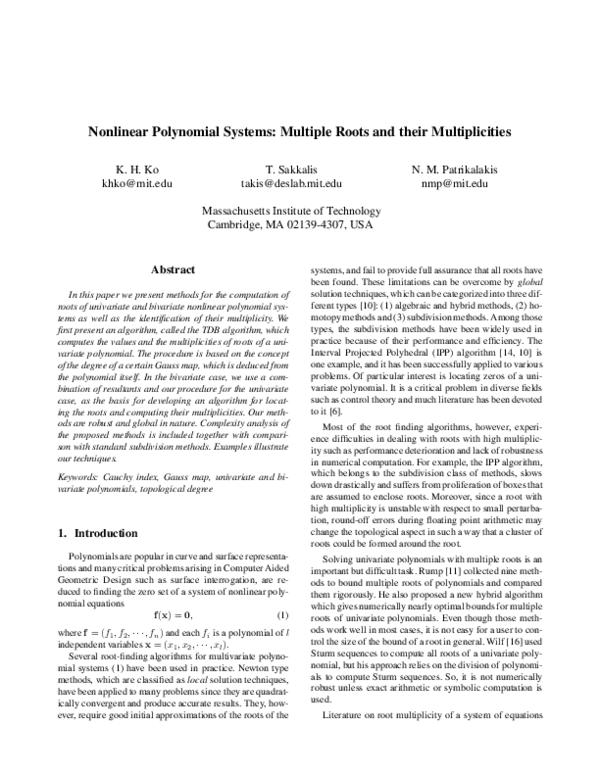 (PDF) Nonlinear polynomial systems: multiple roots and their multiplicities