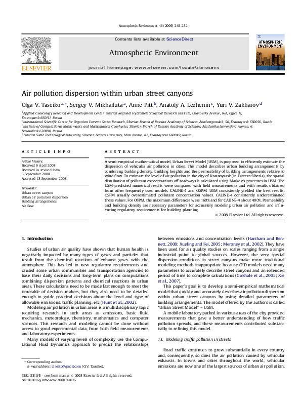 (PDF) Air pollution dispersion within urban street canyons