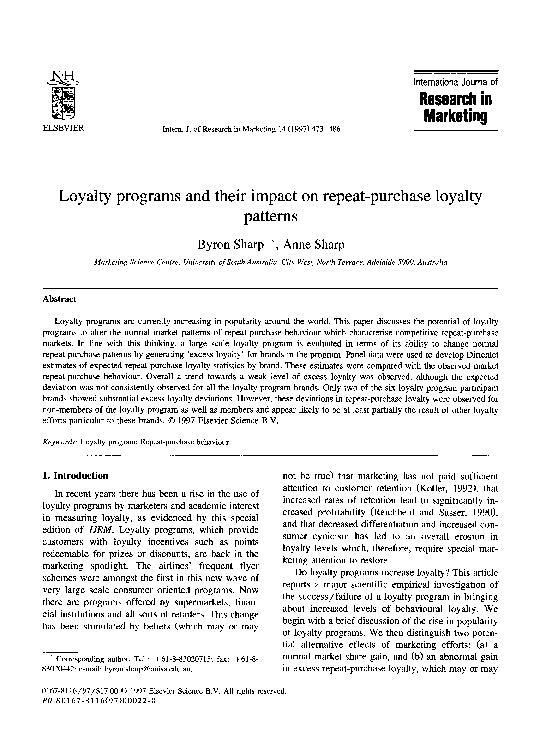 (PDF) Loyalty programs and their impact on repeat-purchase loyalty patterns