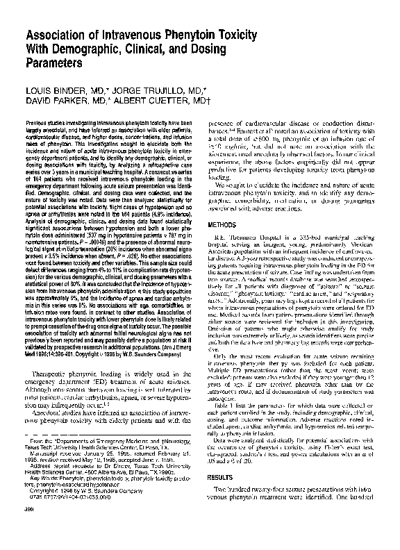 (PDF) Association of intravenous phenytoin toxicity with demographic ...