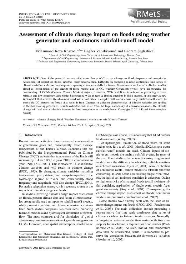 (PDF) Assessment of climate change impact on floods using weather ...
