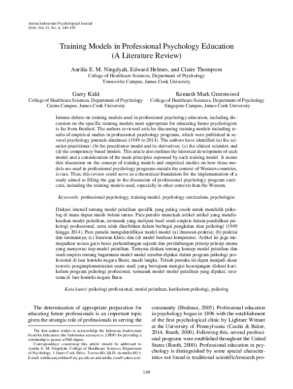 (PDF) Training Models in Professional Psychology Education (A ...