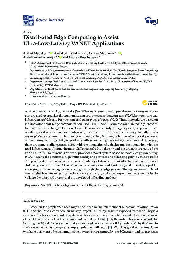 (PDF) Distributed Edge Computing to Assist Ultra Low Latency VANET ...