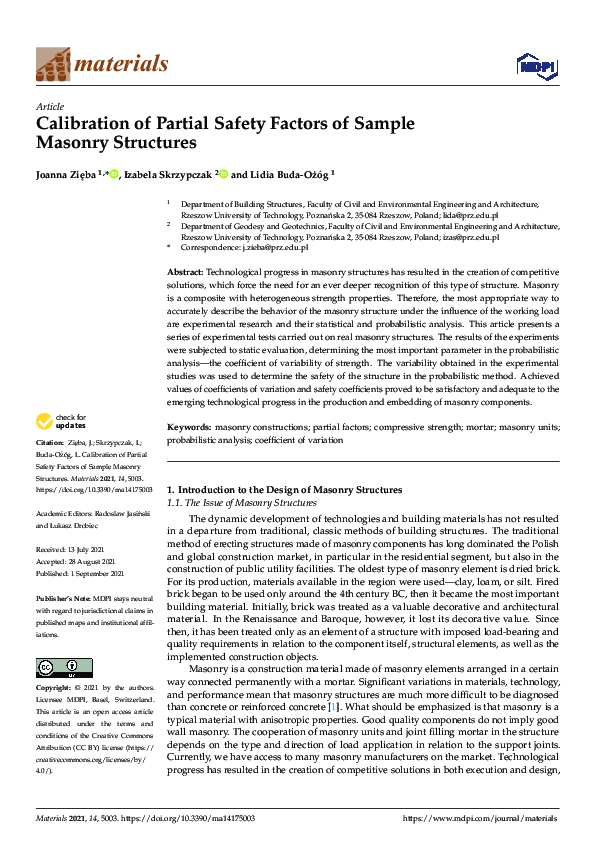 (PDF) Calibration of Partial Safety Factors of Sample Masonry Structures