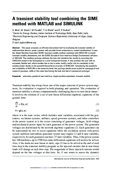 (PDF) A transient stability tool combining the SIME method with MATLAB ...