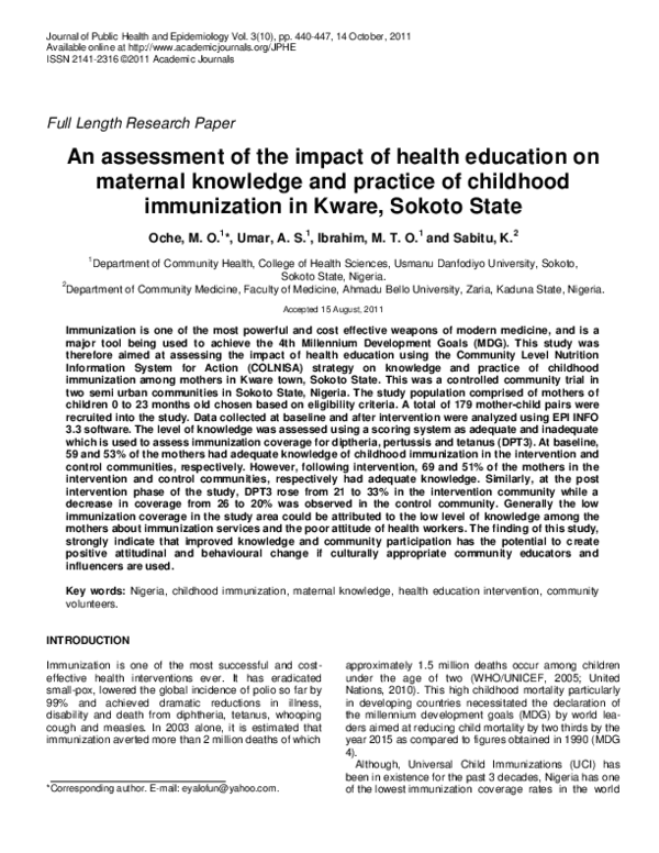 (PDF) An assessment of the impact of health education on maternal ...