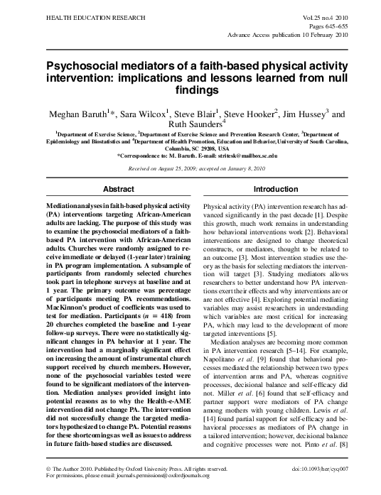 (PDF) Psychosocial mediators of a faith-based physical activity ...