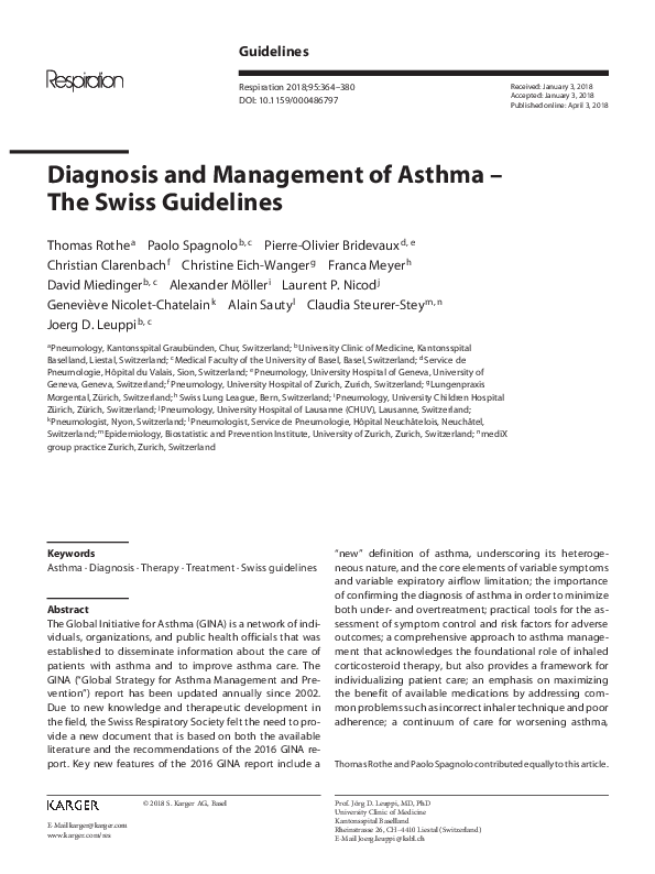 (PDF) Diagnosis and Management of Asthma - The Swiss Guidelines