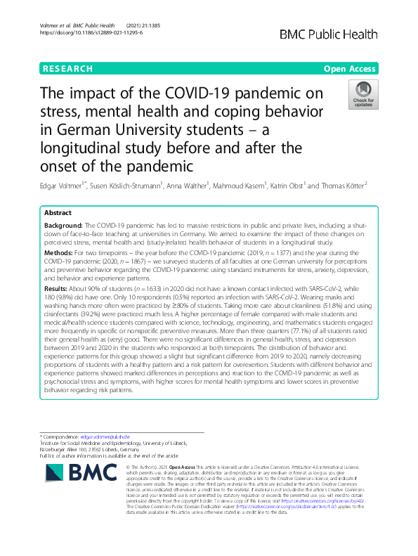 (PDF) The impact of the COVID-19 pandemic on stress, mental health and ...