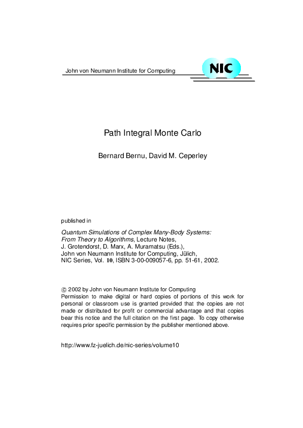 Pdf Path Integral Monte Carlo