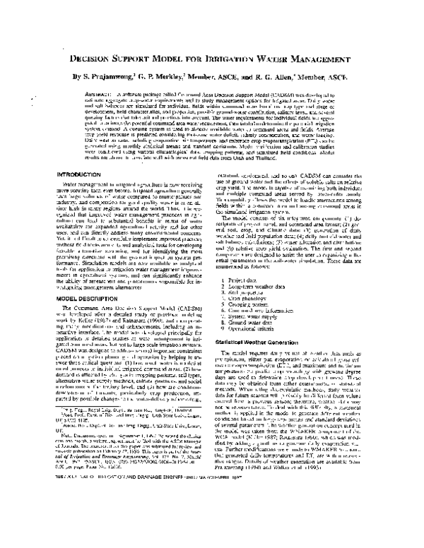 (PDF) HYDRA: a decision support model for irrigation water management