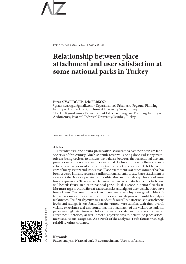 (PDF) Relationship between place attachment and user satisfaction at ...