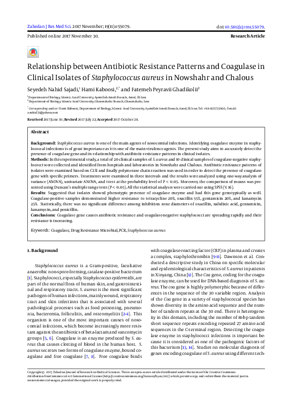 (PDF) Relationship between Antibiotic Resistance Patterns and Coagulase ...