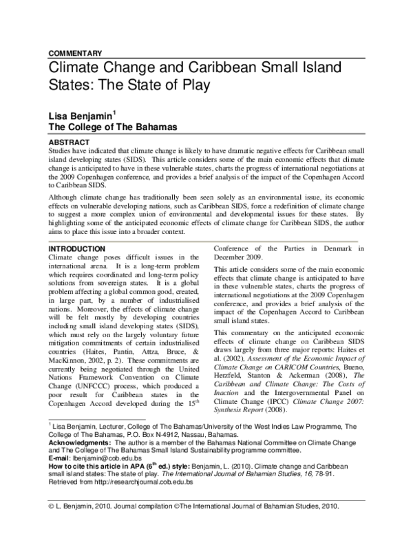 (PDF) Climate Change and Caribbean Small Island States The State of