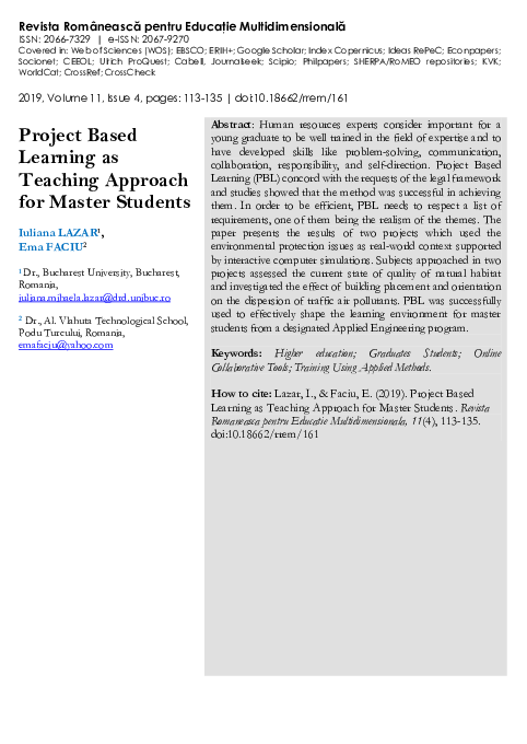 (PDF) Project Based Learning as Teaching Approach for Master Students