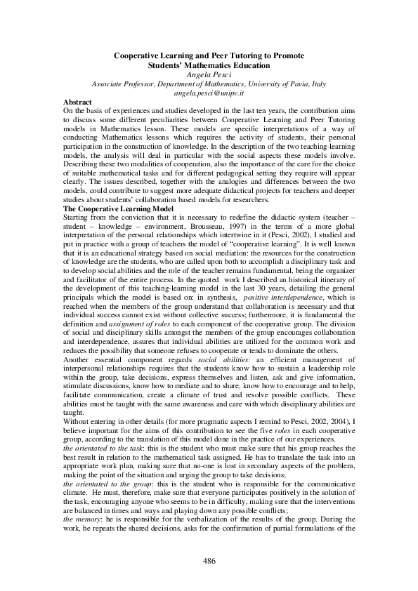 (PDF) Cooperative Learning and Peer Tutoring to Promote Students ...