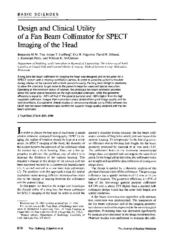 (PDF) Design and clinical utility of a fan beam collimator for SPECT ...