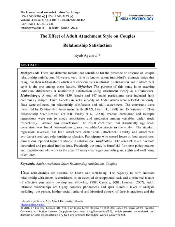 (PDF) The Effect of Adult Attachment Style on Couples Relationship ...
