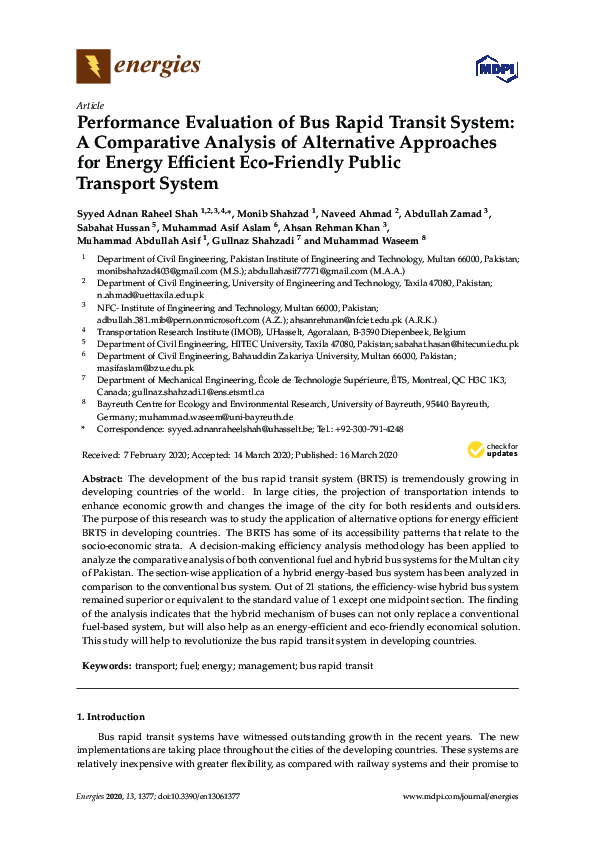 (PDF) Performance Evaluation of Bus Rapid Transit System: A Comparative ...