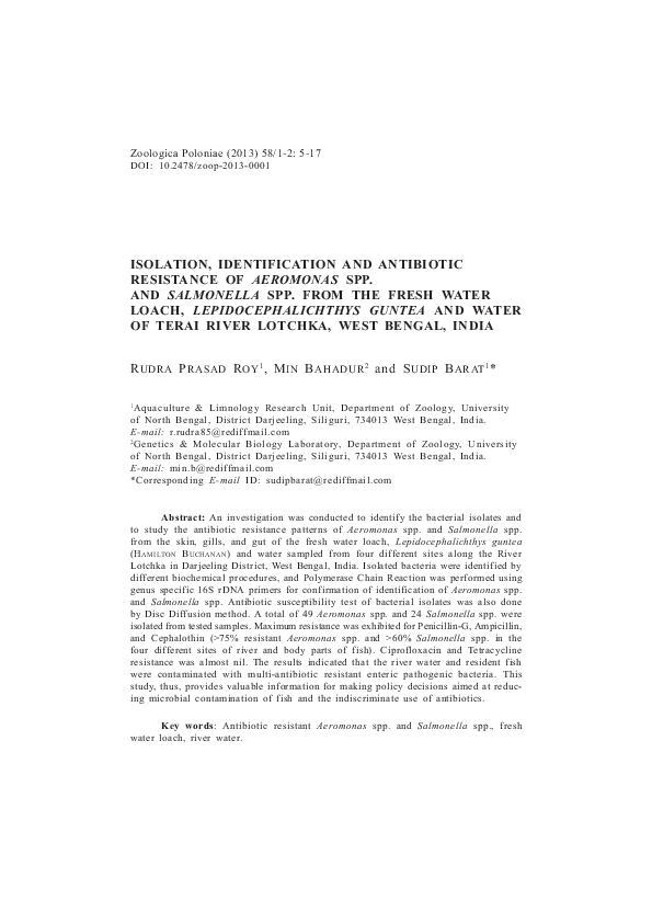 (PDF) Isolation, Identification and Antibiotic Resistance of Aeromonas ...