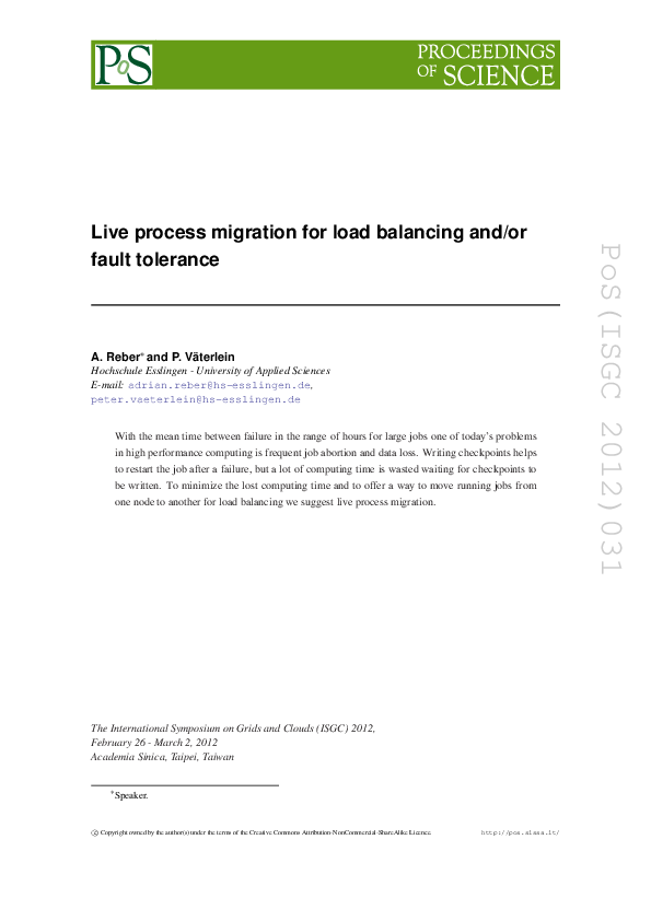 (PDF) Live process migration for load balancing and/or fault tolerance