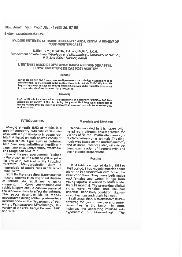 (PDF) Mucoid Enteritis in Rabbits-A Review of Post Mortem Cases