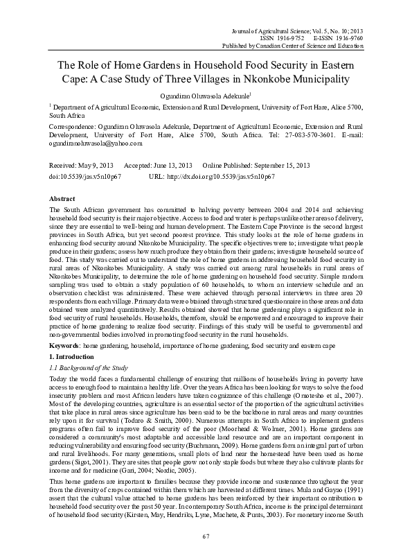 (PDF) The Role of Home Gardens in Household Food Security in Eastern ...