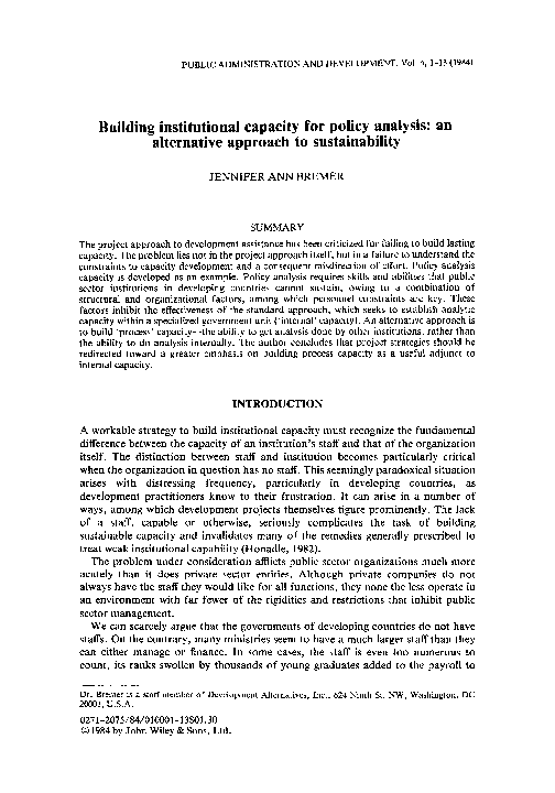 (PDF) Building institutional capacity for policy analysis: An ...