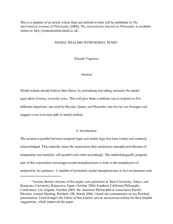 (PDF) Modal Realism with Modal Tense 1