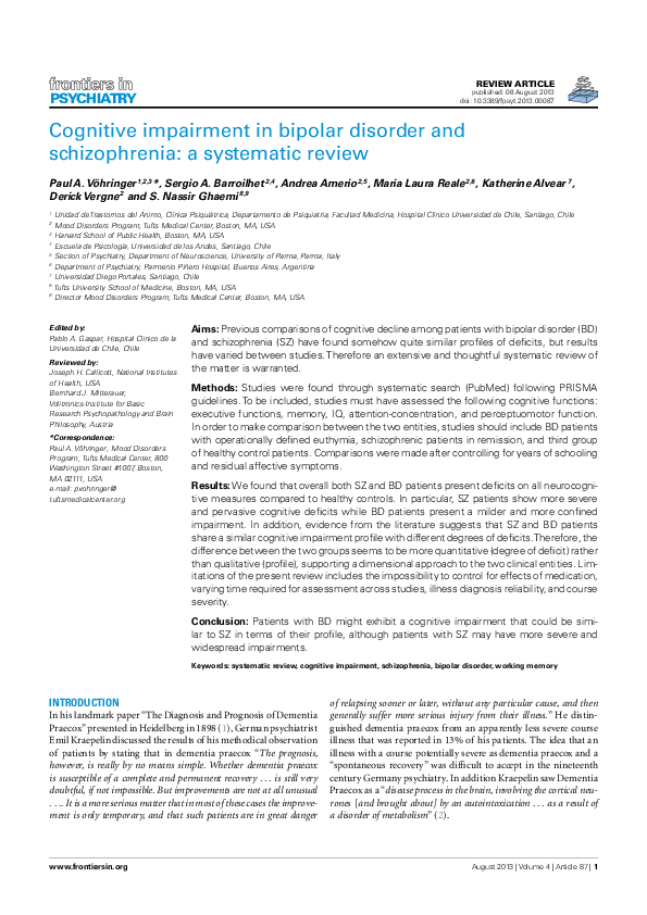 (PDF) Cognitive Impairment in Bipolar Disorder and Schizophrenia: A ...