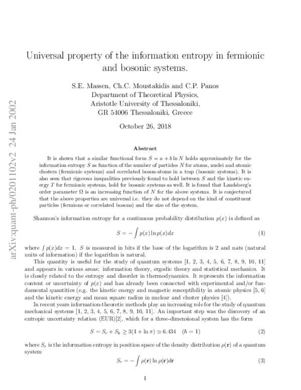 (PDF) Comparison of the information entropy in fermionic and bosonic ...