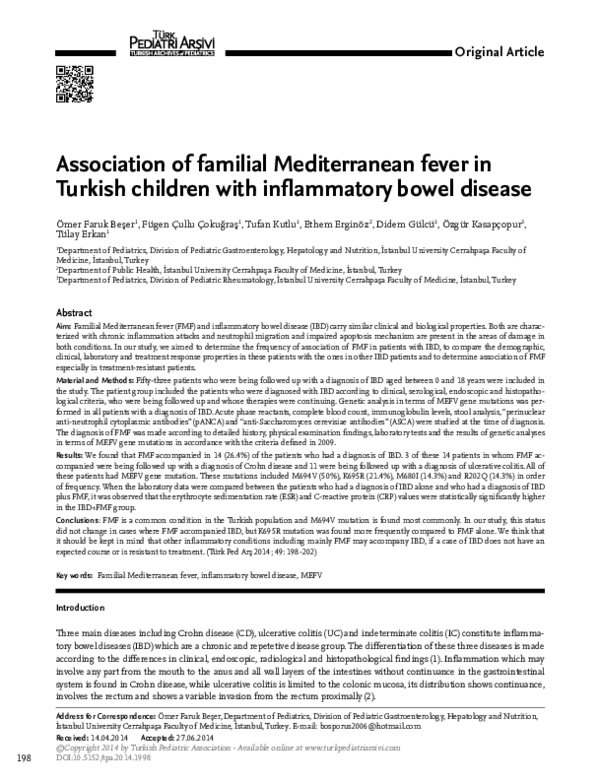 (PDF) Association of familial Mediterranean fever in Turkish children ...