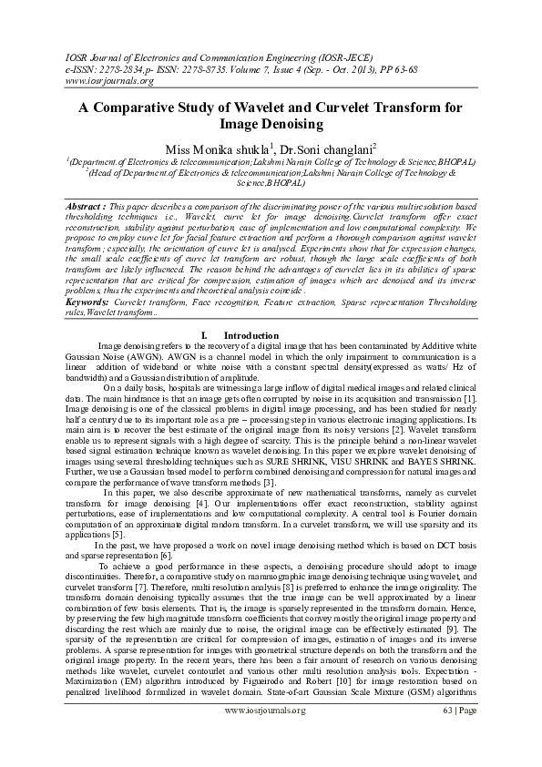 (PDF) A comparative study of wavelet and Curvelet transform for face ...