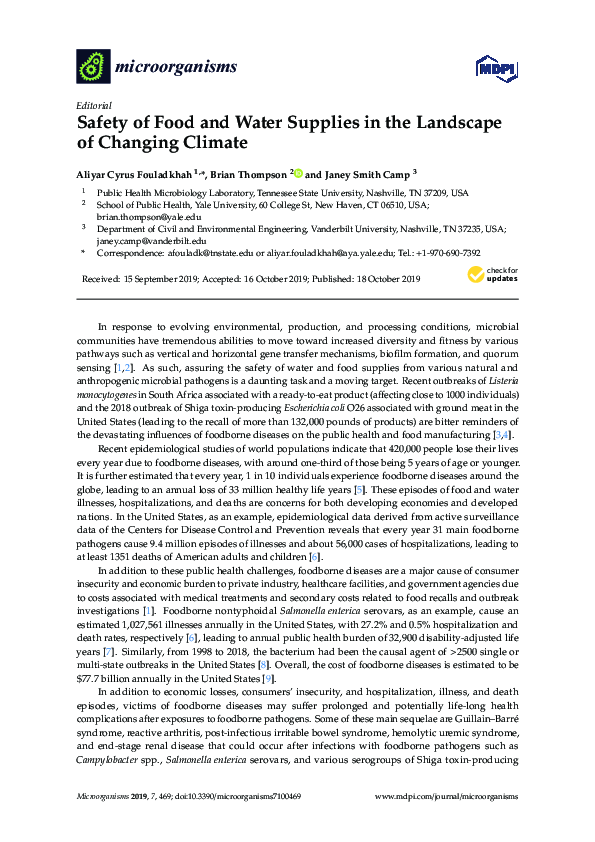 (PDF) Safety of Food and Water Supplies in the Landscape of Changing ...