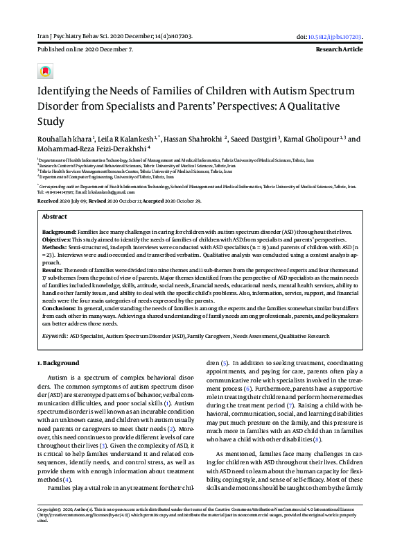 (PDF) Identifying the Needs of Families of Children with Autism ...