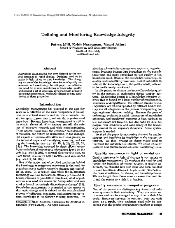 (PDF) Defining and Monitoring Knowledge Integrity