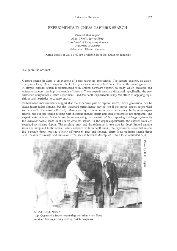 (PDF) Experiments in Chess Capture Search