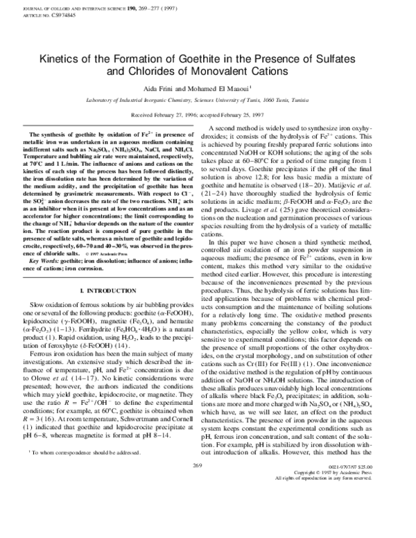 (PDF) Kinetics of the Formation of Goethite in the Presence of Sulfates ...