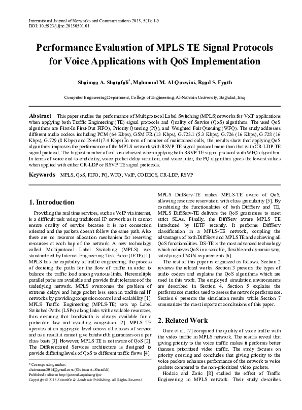 (PDF) Performance Evaluation of MPLS TE Signal Protocols for Voice ...