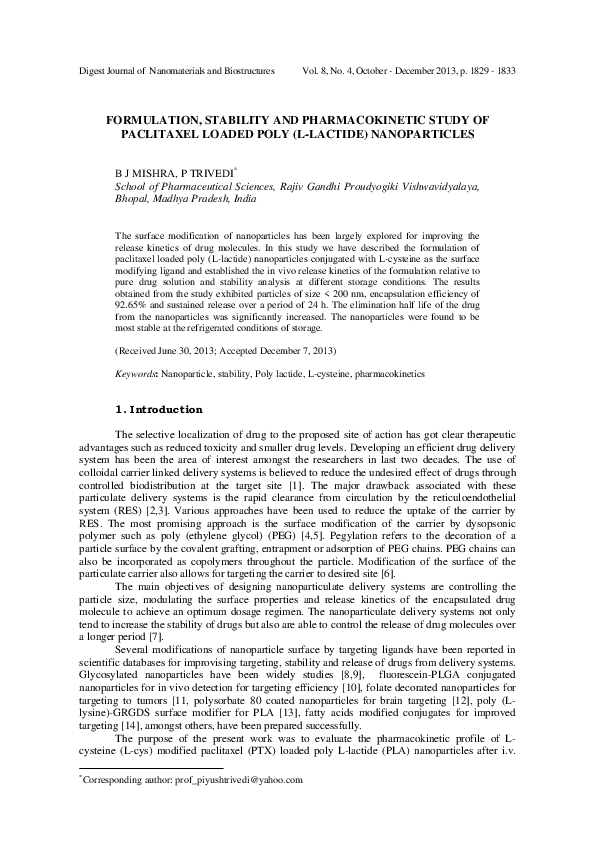 (PDF) Formulation, Stability and Pharmacokinetic Study of Paclitaxel ...