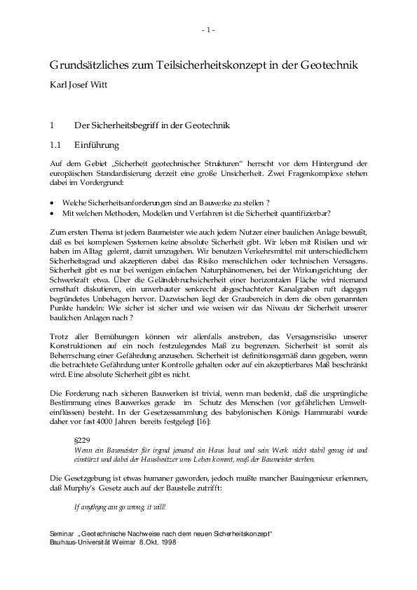 (PDF) Grundsätzliches zum Teilsicherheitskonzept in der Geotechnik