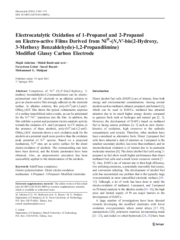 (PDF) Electrocatalytic Oxidation of 1-Propanol and 2-Propanol on ...