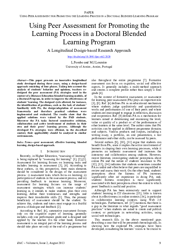 (PDF) Using Peer Assessment for Promoting the Learning Process in a ...