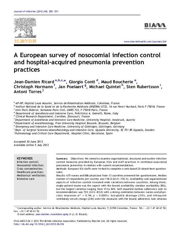 (PDF) A European survey of nosocomial infection control and hospital ...