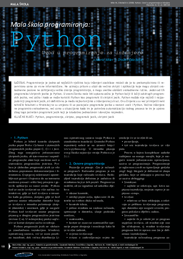 (PDF) Python - Uvod u programiranje za inženjere