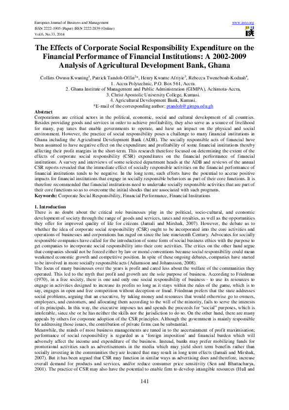(PDF) The Effects of Corporate Social Responsibility Expenditure on ...